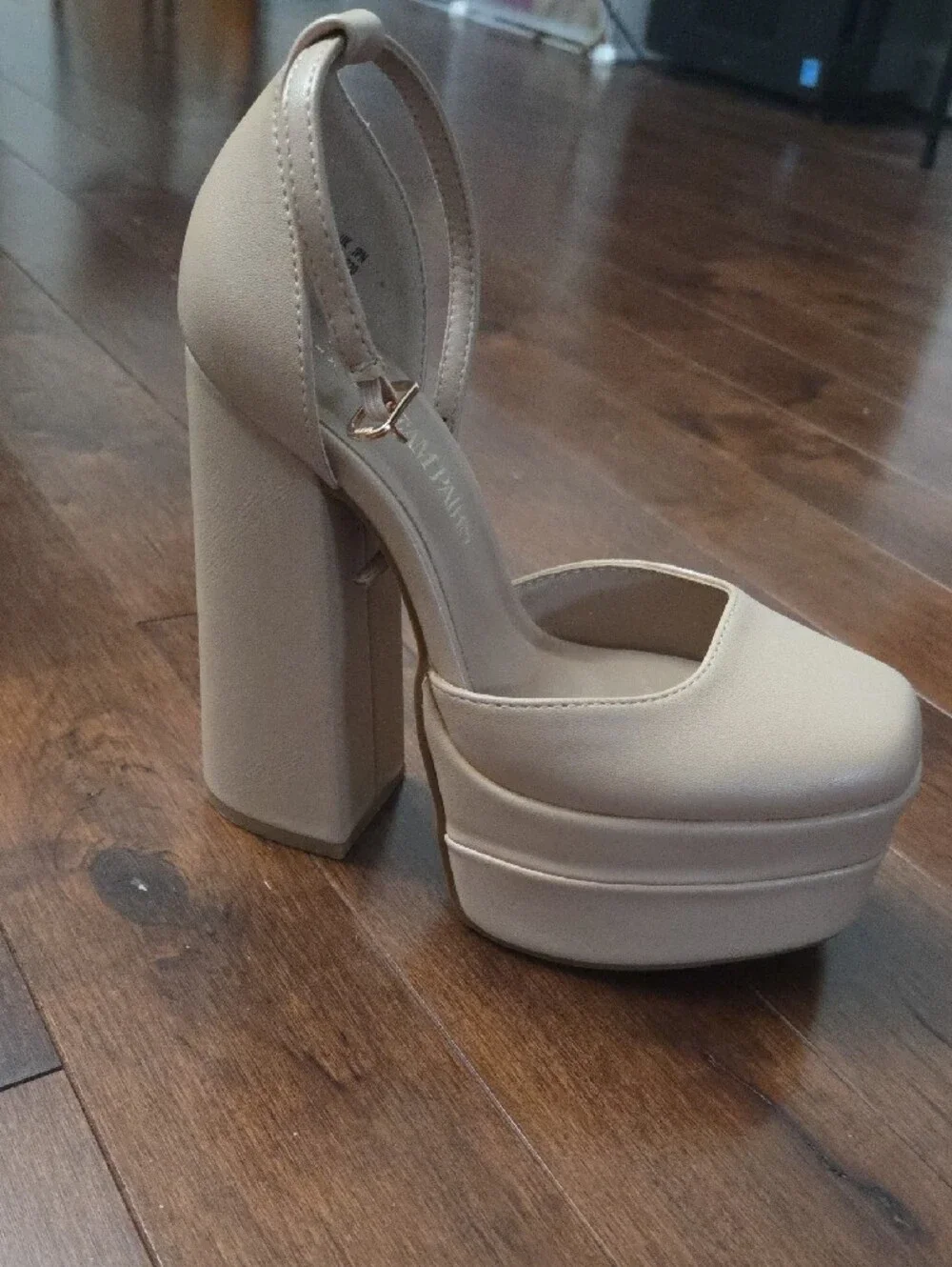 Chunky Platform Mary Jane Pump in Light Beige